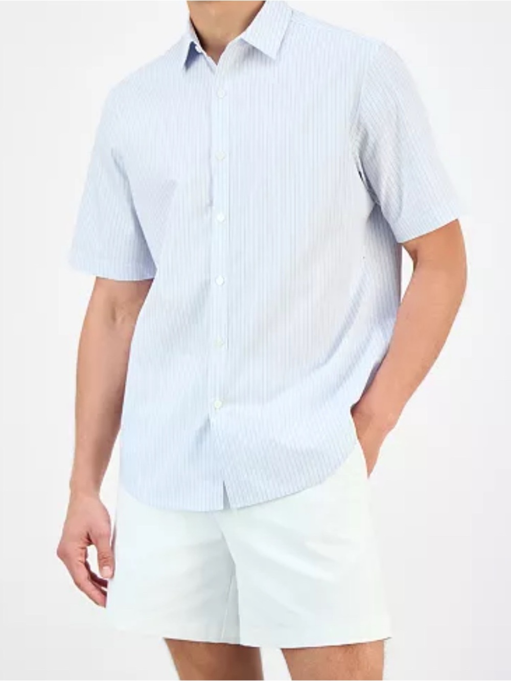 Alfani Light Blue Short-Sleeve Pinstripe Button-Down Shirt